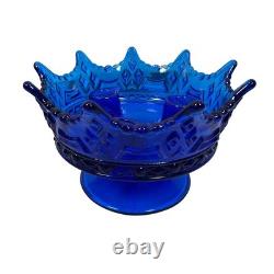 Fostoria Luxembourg Crown Triple Candle Holder Cobalt Blue Footed Glass Rare