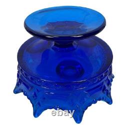 Fostoria Luxembourg Crown Triple Candle Holder Cobalt Blue Footed Glass Rare