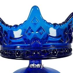 Fostoria Luxembourg Crown Triple Candle Holder Cobalt Blue Footed Glass Rare
