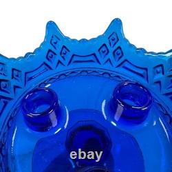 Fostoria Luxembourg Crown Triple Candle Holder Cobalt Blue Footed Glass Rare