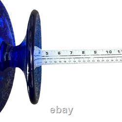 Fostoria Luxembourg Crown Triple Candle Holder Cobalt Blue Footed Glass Rare