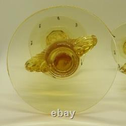 Fostoria Pair Of Candleholders With Prisms Flame #2545 Topaz Gorgeous