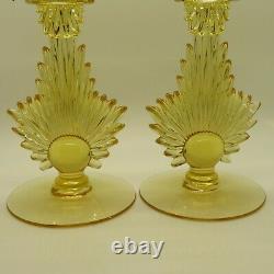 Fostoria Pair Of Candleholders With Prisms Flame #2545 Topaz Gorgeous