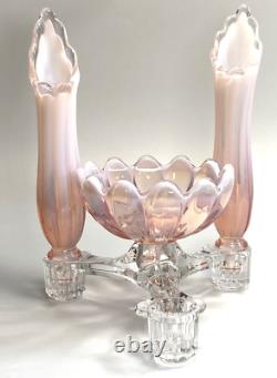 Fostoria Table Charms Clear with 2-Opalescent Pink Peg Vase & Candle Bowl