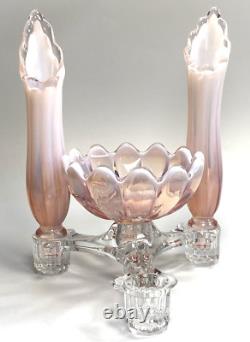 Fostoria Table Charms Clear with 2-Opalescent Pink Peg Vase & Candle Bowl