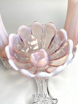 Fostoria Table Charms Clear with 2-Opalescent Pink Peg Vase & Candle Bowl