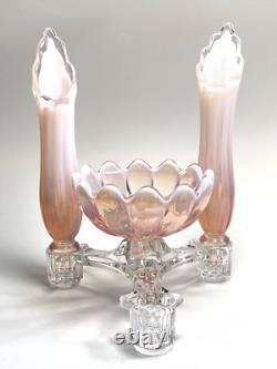Fostoria Table Charms Clear with 2-Opalescent Pink Peg Vase & Candle Bowl