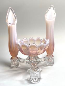 Fostoria Table Charms Clear with 2-Opalescent Pink Peg Vase & Candle Bowl