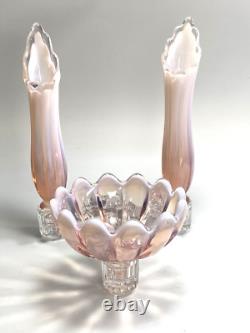 Fostoria Table Charms Clear with 2-Opalescent Pink Peg Vase & Candle Bowl