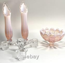 Fostoria Table Charms Clear with 2-Opalescent Pink Peg Vase & Candle Bowl