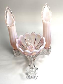 Fostoria Table Charms Clear with 2-Opalescent Pink Peg Vase & Candle Bowl