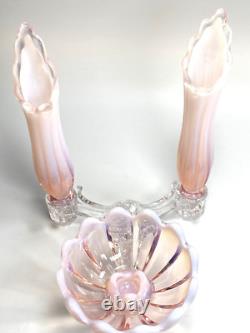 Fostoria Table Charms Clear with 2-Opalescent Pink Peg Vase & Candle Bowl