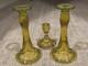 Fostoria Vaseline Uranium Yellow Green 9.5 Trumpet Candlestick Holders Set Lot
