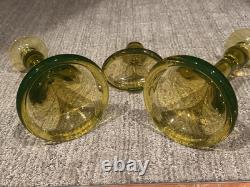 Fostoria Vaseline Uranium Yellow Green 9.5 Trumpet Candlestick Holders Set Lot