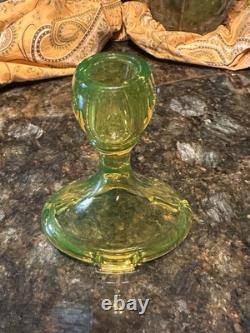 Fostoria Vaseline Uranium Yellow Green 9.5 Trumpet Candlestick Holders Set Lot