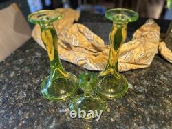 Fostoria Vaseline Uranium Yellow Green 9.5 Trumpet Candlestick Holders Set Lot