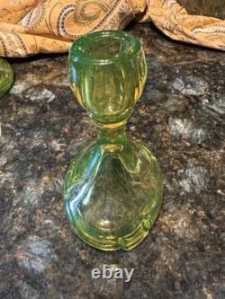 Fostoria Vaseline Uranium Yellow Green 9.5 Trumpet Candlestick Holders Set Lot