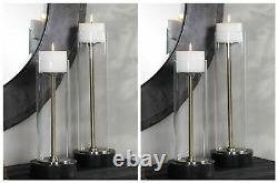 Four Charvi Candle Holders 16 20 Aged Brass & Glass Mission Modern Uttermost