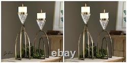 Four Iron Pillar Carma Candle Holders Modern Clear Glass Uttermost 18920