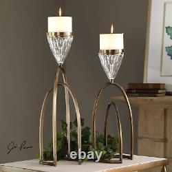 Four Iron Pillar Carma Candle Holders Modern Clear Glass Uttermost 18920