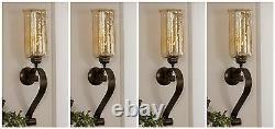 Four Joselyn XXL 30 Aged Bronze Forged Metal Glass Wall Sconce Candle Holders