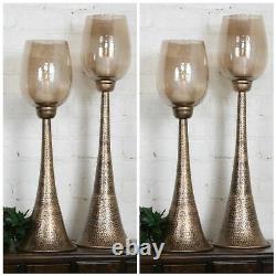 Four XXL Badal Hammered Aged Iron Candle Holders Modern Copper Bronze Glass Cups