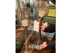 Four XXL Badal Hammered Aged Iron Candle Holders Modern Copper Bronze Glass Cups