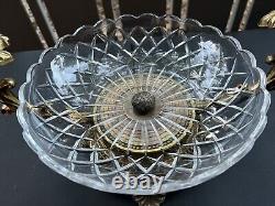 French 1890s Gilt Bronze Cut Crystal Glass Candelabra Centerpiece