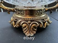 French 1890s Gilt Bronze Cut Crystal Glass Candelabra Centerpiece