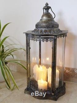 French Antique Vintage Garden Candle Hurricane Lantern Lamp Holder Large 70cm