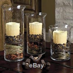 GG Collection 3 Scrolled Cylinder Hurricane Candle Holders Gracious Goods