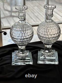 GIANT Pair Antique Clear Glass Crystal Candlesticks Holder Mantle Lusters 13
