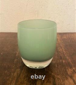 GLASSYBABY Mint Green Glass Votive Tealight Candle Holder THANK YOU NIB