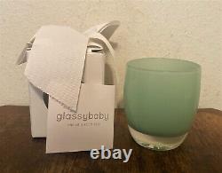 GLASSYBABY Mint Green Glass Votive Tealight Candle Holder THANK YOU NIB