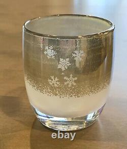 GLASSYBABY Snowflake #1850 Hand Blown Glass Candle Holder Votive Silver White