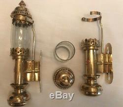 GWR RAILROAD BRASS GLASS CANDLE HOLDERS LANTERN LAMPS SCONCES WALL MT Set Of 2