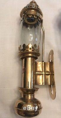 GWR RAILROAD BRASS GLASS CANDLE HOLDERS LANTERN LAMPS SCONCES WALL MT Set Of 2