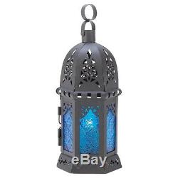 Gifts & Decor Ocean Blue Iron Glass Candle Holder Hanging Lantern, New
