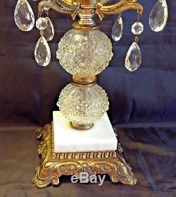 Girandole Candlesticks Candelabras 15 Brass Glass Globes Marble Crystal Prisms