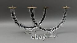 Giuliano Tosi Signed Pair Murano Italian Art Glass Candlestick Candle Holders