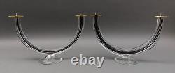 Giuliano Tosi Signed Pair Murano Italian Art Glass Candlestick Candle Holders