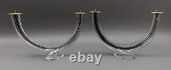 Giuliano Tosi Signed Pair Murano Italian Art Glass Candlestick Candle Holders