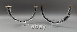 Giuliano Tosi Signed Pair Murano Italian Art Glass Candlestick Candle Holders