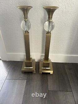 Glass And Metal Late 20th Century Candle Holders Set Of 2