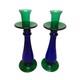 Glass Art Candle Holders (set Of 2) Cobalt Blue, Emerald Green