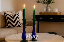 Glass Art Candle Holders (Set of 2) Cobalt Blue, Emerald Green