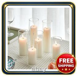 Glass Candle Holder Set with White Pillar Candles 6-piece