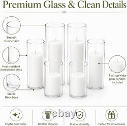 Glass Candle Holder Set with White Pillar Candles 6-piece