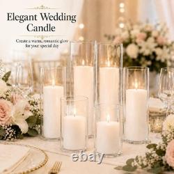 Glass Candle Holder Set with White Pillar Candles 6-piece