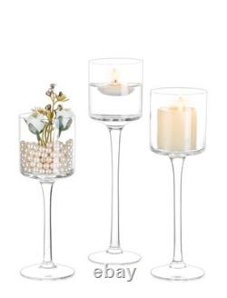 Glass Candle Holder for Table Centerpiece Tall Tea Lights Candle Holder, El